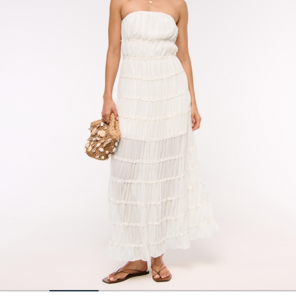 Abercrombie & Fitch Cream Strapless Maxi Dress